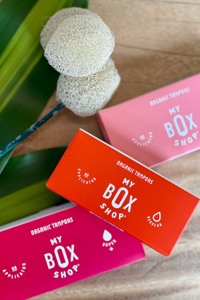 MyBoxShop Organic Non Applicator tampons.  No toxins. No applicator.  Organic Cotton to protect your most absorbent part of your body.  Discreet. Individually Wrapped.  No Toxins, healthy choice, safe, no perfumes, no dyes, no dioxins. 16 tampons per box.