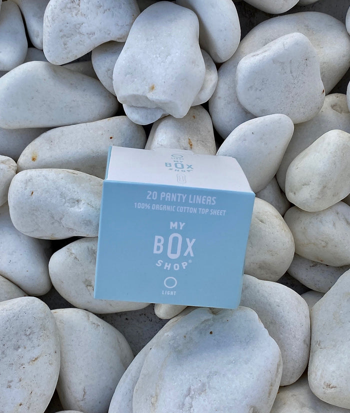 MyBoxShop organic light liners are great for everyday use. 5ml absorption. 6 inches long.  These are for your lightest days, protecting your undies from discharge, and paired with MyBoxShop Organic tampons. Light Blue box contains 20 Organic Panty Liners.